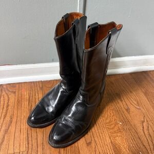 Vintage Roper Boots Mens 12 D Black Leather Goodyear Chemigum Sole Made in USA